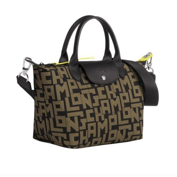 NWT LONGCHAMP Le Pliage LGP Small Crossbody Satchel Bag BLACK Khaki AUTHENTIC - Picture 2 of 14